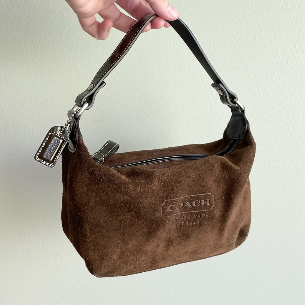 Vintage Coach Brown Suede Mini Baguette Bag Y2K Tiny Small Handbag Purse